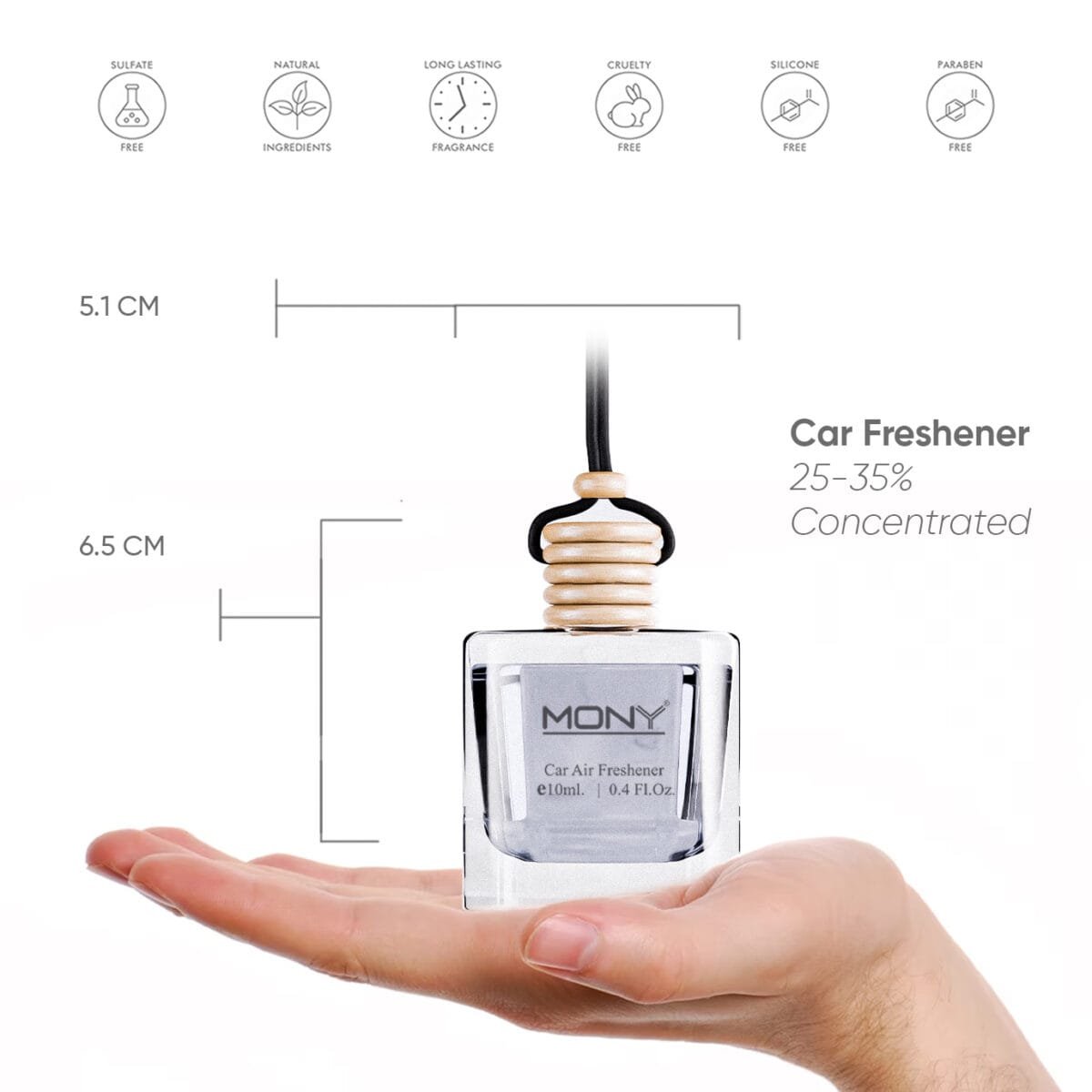 Mony Cool Wave Car Perfume Hanging Pod |10 ML | Natural Essential Fragrance Oils in Glass Bottle with Wooden Diffuser Lid Last Upto 30 Days (Copy) - Image 5