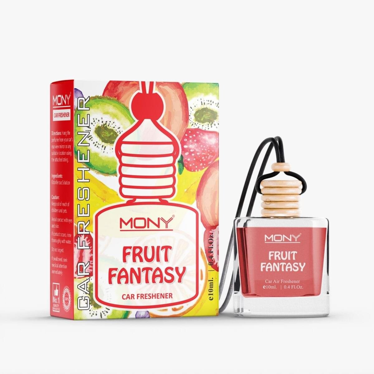 Mony Fruit Fantasy Car Perfume Hanging Pod |10 ML | Natural Essential Fragrance Oils in Glass Bottle with Wooden Diffuser Lid Last Upto 30 Days