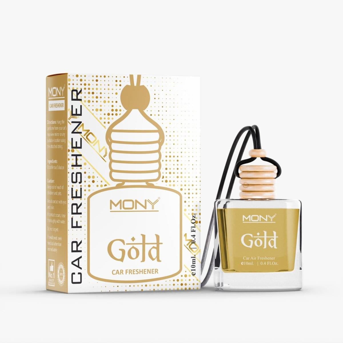 Mony Gold Car Perfume Hanging Pod |10 ML | Natural Essential Fragrance Oils in Glass Bottle with Wooden Diffuser Lid Last Upto 30 Days